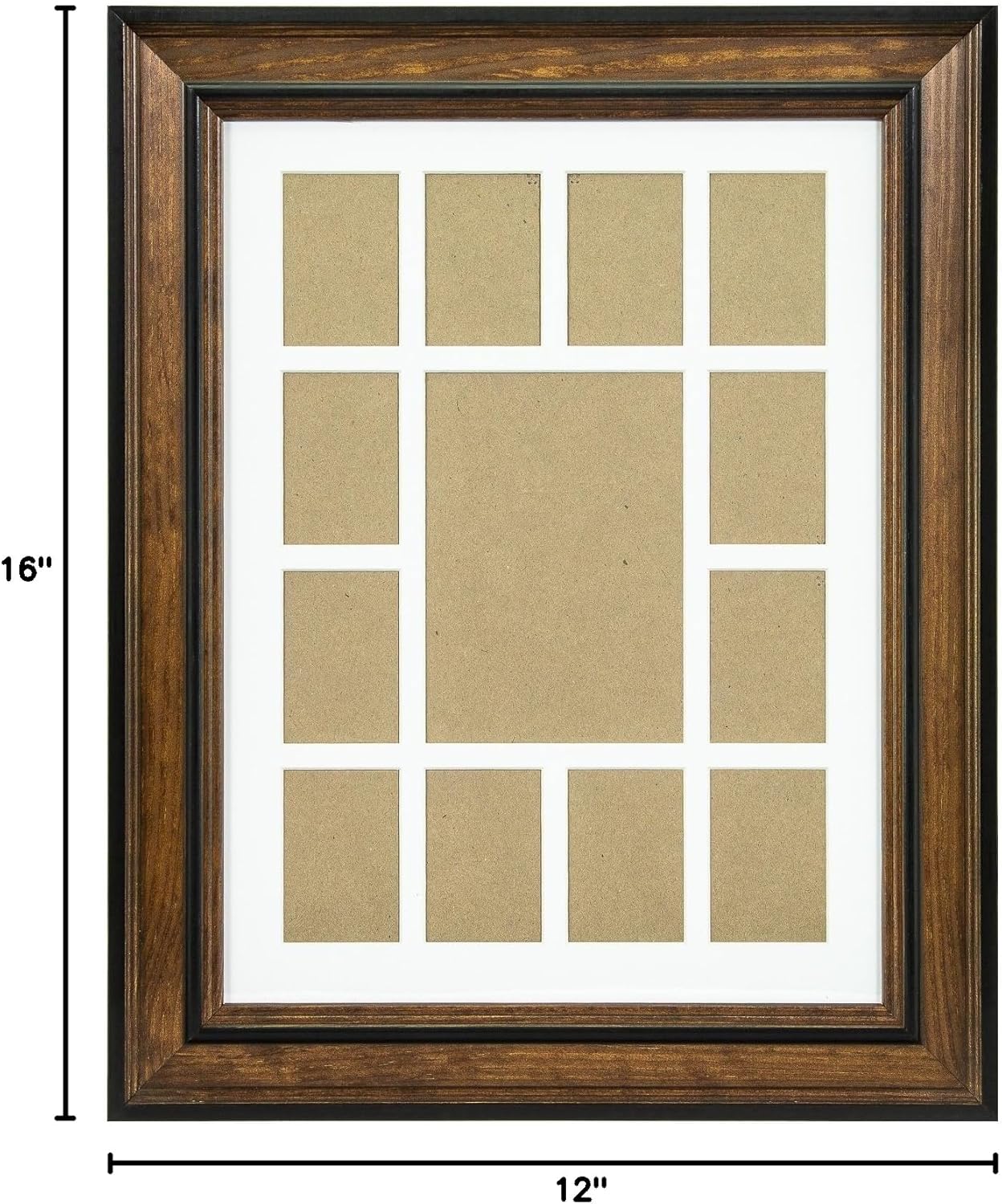 Craig Frames 80827011 12 by 16-Inch Brown Picture Frame, Single White Collage Mat with 13 Openings