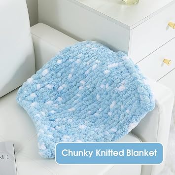 MABOZOO Thick Chunky Yarn for Hand & Arm Knitting,Super Bulky Big Soft Pluffy Chunky Blanket Yarn for Crocheting,8 Pack,Blue & White
