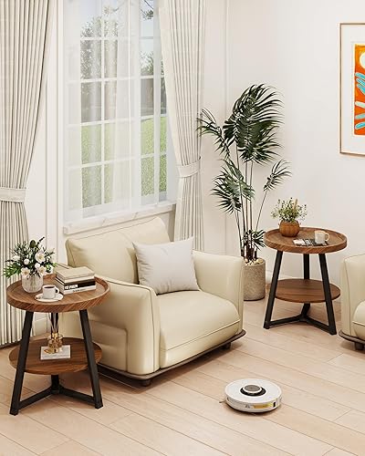 Miniatura 8 de Mesa auxiliar redonda pequeña, mesa auxiliar de 2 niveles con almacenamiento, mesa auxiliar redonda pequeña para sala de estar, muebles de sala de