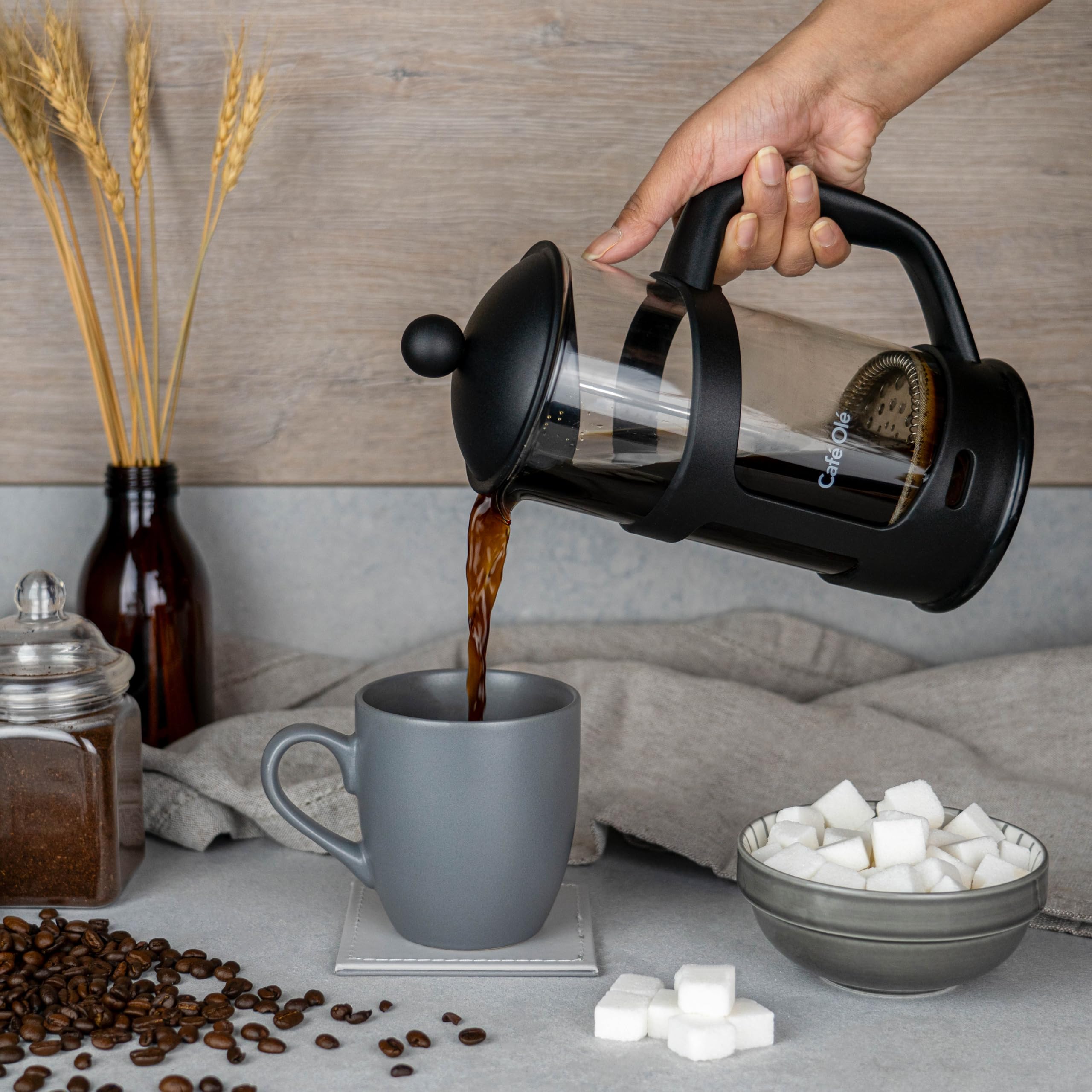 Cafetière - 1l - 8 koffie - RVS/ glas/ kunststof