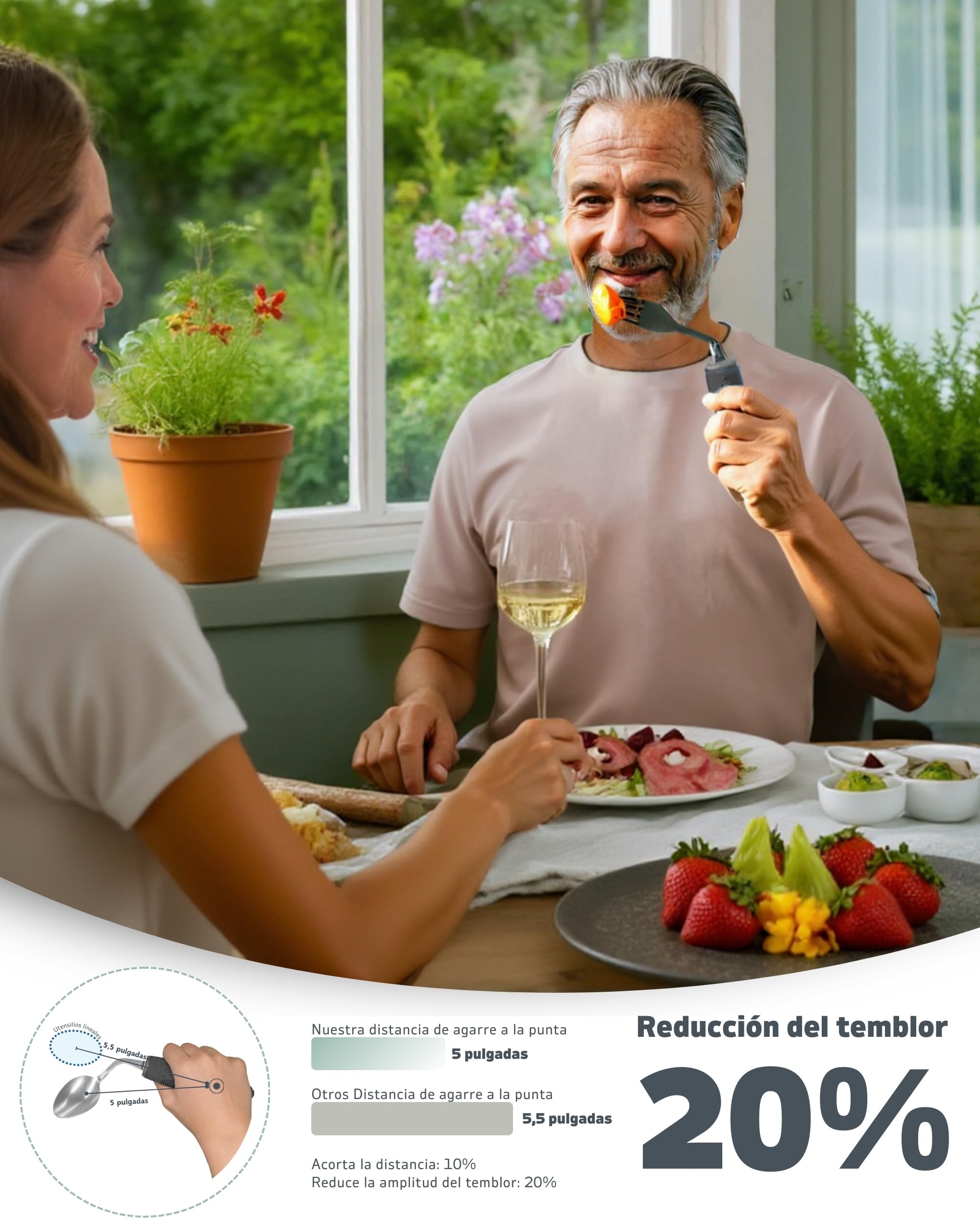 Set de Utensilios Adaptativos (4 Piezas) - Cubiertos Pesados de 3 oz y 42° de Inclinación para Parkinson, Temblores en las Manos y Artritis (Para Diestros)