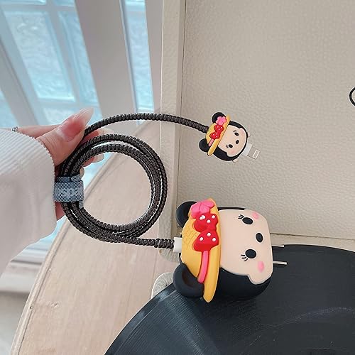 Miniatura 3 de Funda protectora de cargador de dibujos animados 3D - Compatible con adaptador de corriente USB-C de 20 W y cable Lightning (mouse B de sombrero)