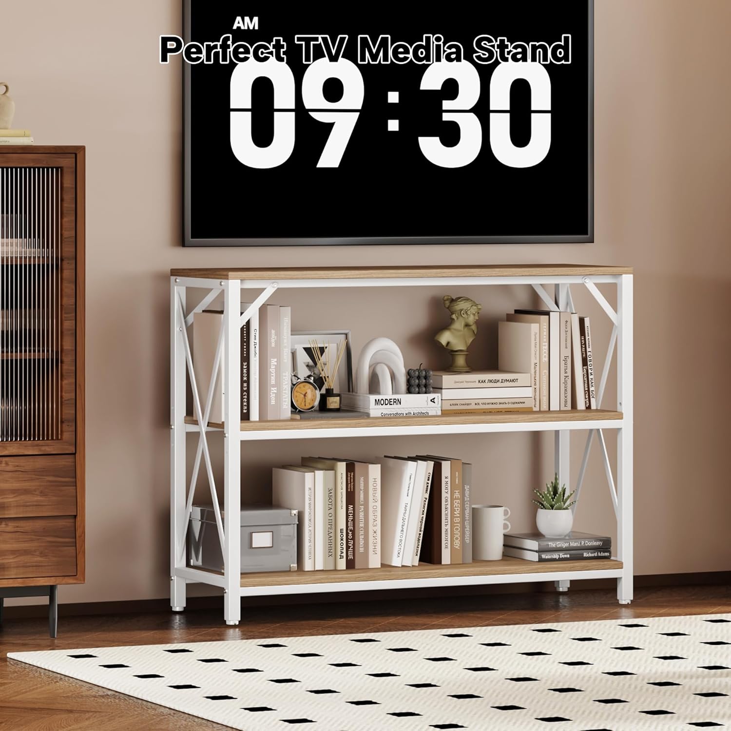 Homeiju Entry Table 40" Width, 3-Tier Entryway Table with Storage, Industrial Sofa Table with Open Shelves, Foyer Tables for Entryway, Hallway, Kitchen, Living Room and Bedroom, Light Coffee