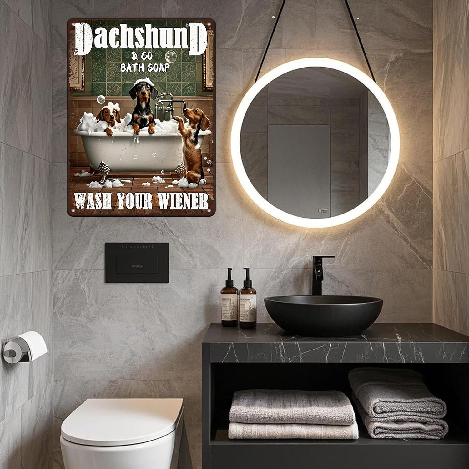 Funny Wash Your Wiener Vertical Metal Tin Sign Dachshund Bathroom Poster 12x16 Inch Dachshund Dog Tin Sign Home Kitchen Garden Restaurant Man Cave Wall Decor