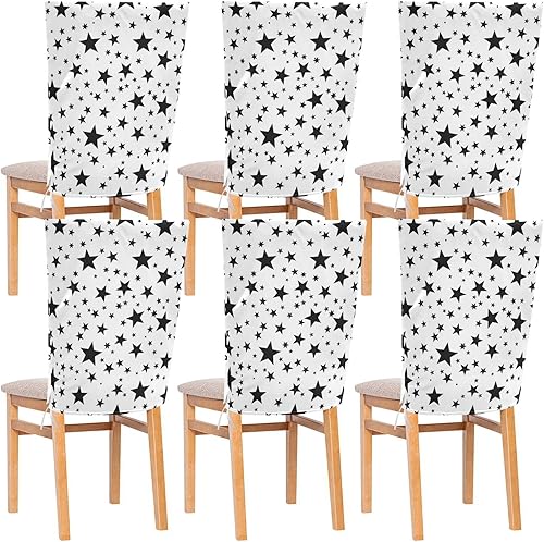 Black and White Stars Decorative Chairs Covers for Wedding Banquets Anti-Dust Parson Chair Covers protectores para sillas de comedor Set of 6