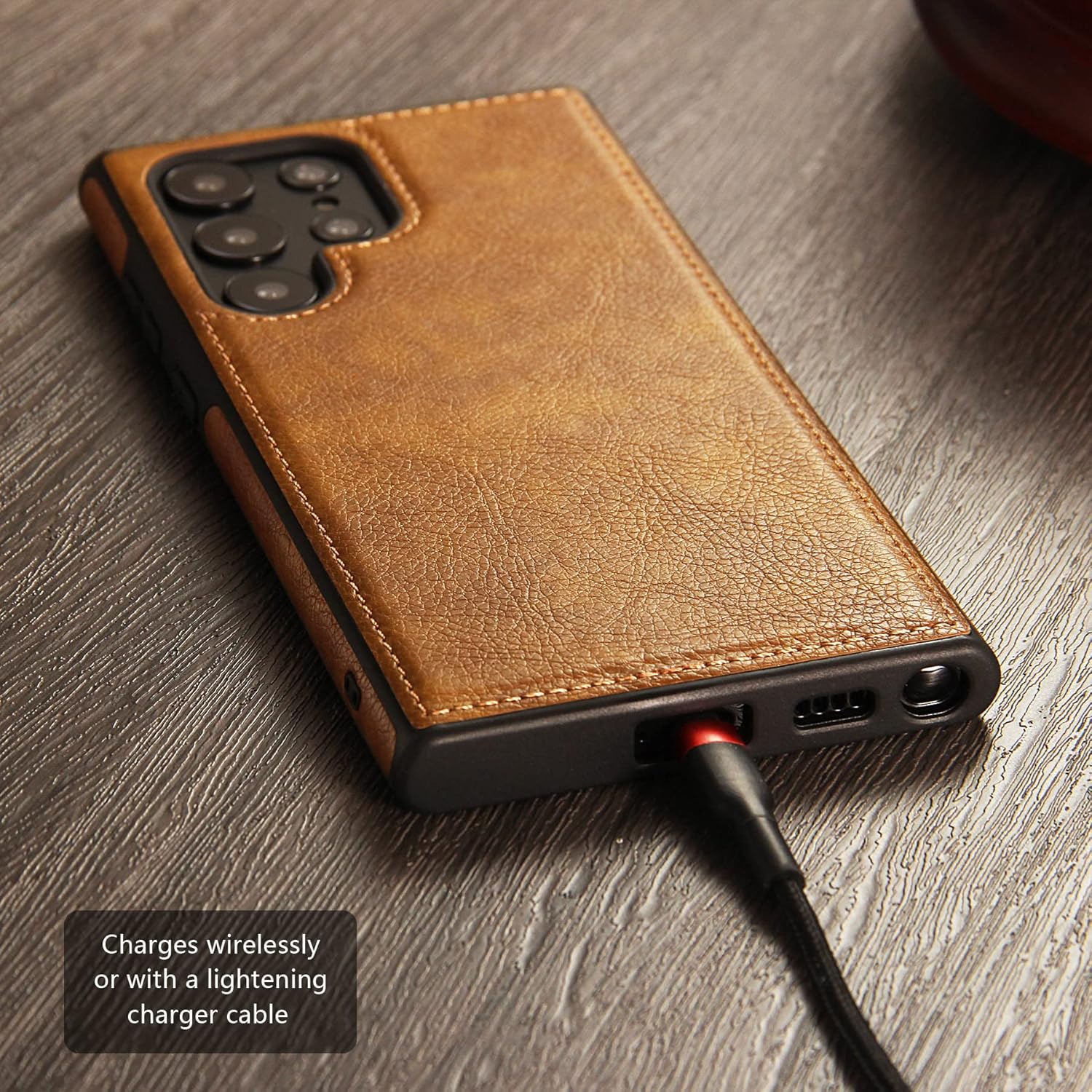 PU Leather Case for Samsung Galaxy S23 Ultra, Retro Premium Leather Luxury Business PU Non-Slip Grip Shockproof Bumper Full Body Protective Cover Phone Cases for Galaxy S23 Ultra 5G (Brown) - Image 4