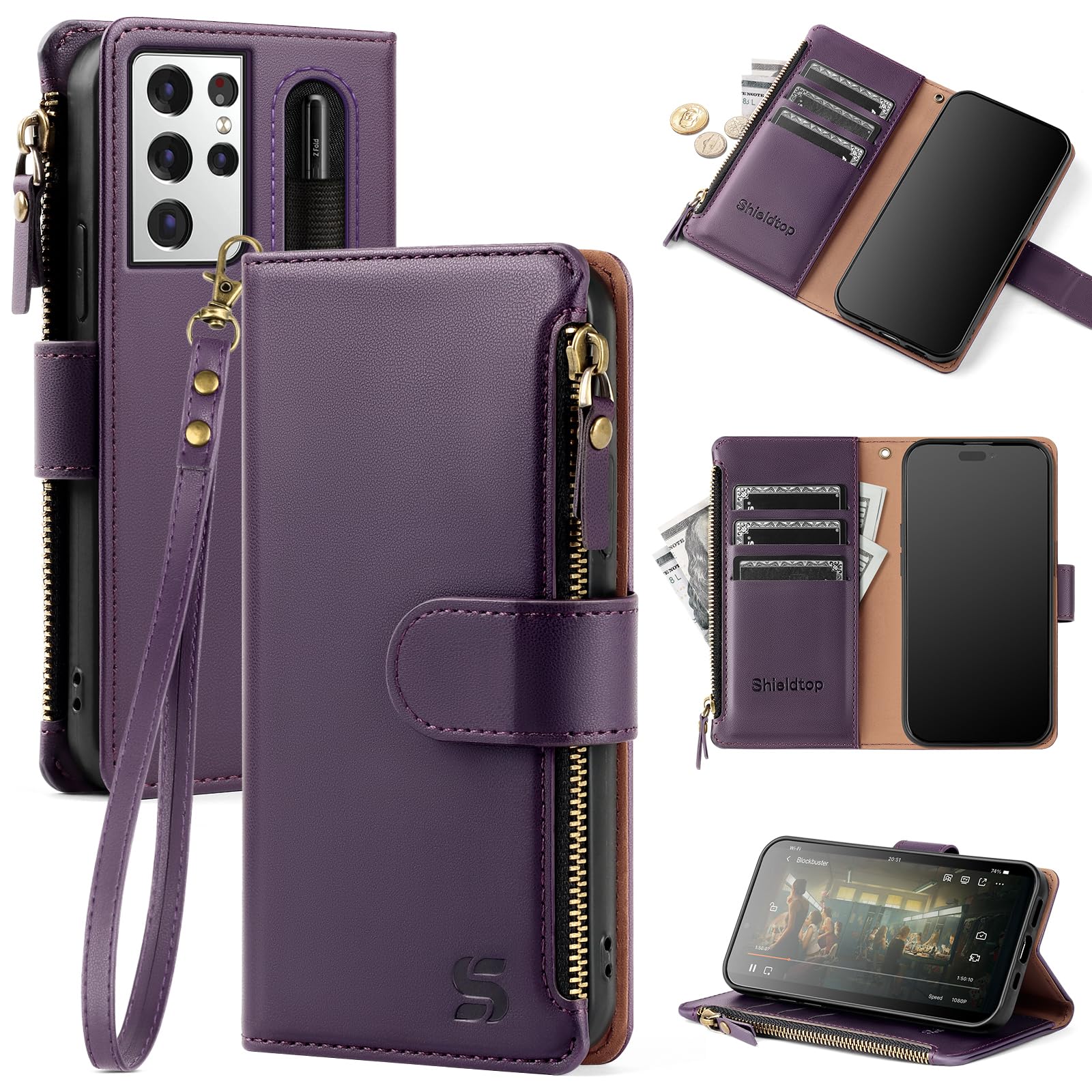 Shieldtop Compatible with Samsung Galaxy S21 Ultra 5G Wallet Case with Card Holder,Women Men RFID Blocking PU Leather Phone Case Flip Protective Cover