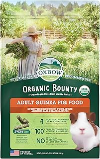 Oxbow Organic Bounty Adult Guinea Pig Food, Organic Guinea Pig Pellets Made with Timothy Hay, Stabilized Vitamin C, Small Animal Pet Products, Small Animal Food Made in USA, High Fiber, 3 lb. bag