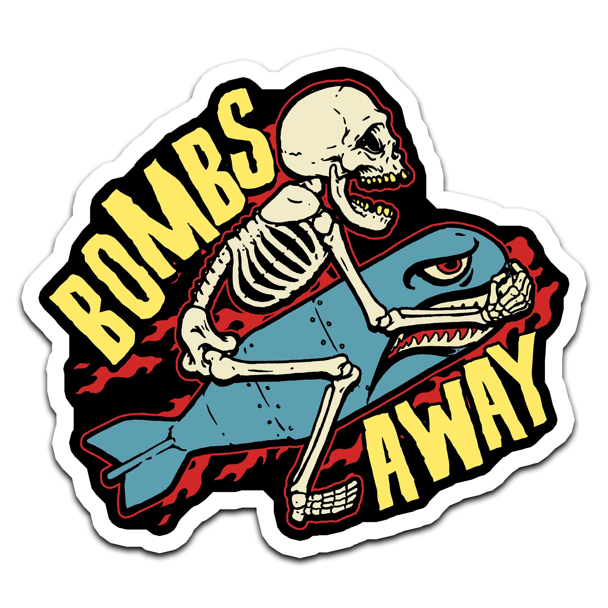 4" Bomber Nose Art Skeleton Sticker Bomb's Away Skeleton Riding Bomb Airplane Sticker, Waterproof Vinyl Sticker for Car, Auto, Water Bottles, Phone