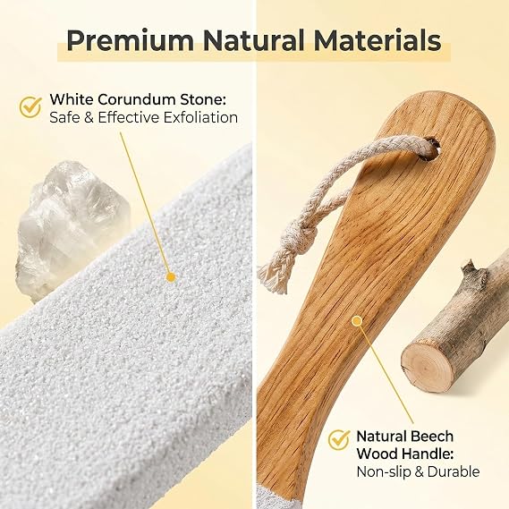 Foot Scrubber, Foot File Exfoliator Pedicure Tool Pumice Stone Foots File Callus Remover Pedicure Feet Scrubber with Wooden Handle for Cracked Feet Heels Elbows, Hands in Shower
