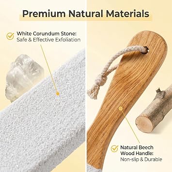 Foot Scrubber, Foot File Exfoliator Pedicure Tool Pumice Stone Foots File Callus Remover Pedicure Feet Scrubber with Wooden Handle for Cracked Feet Heels Elbows, Hands in Shower