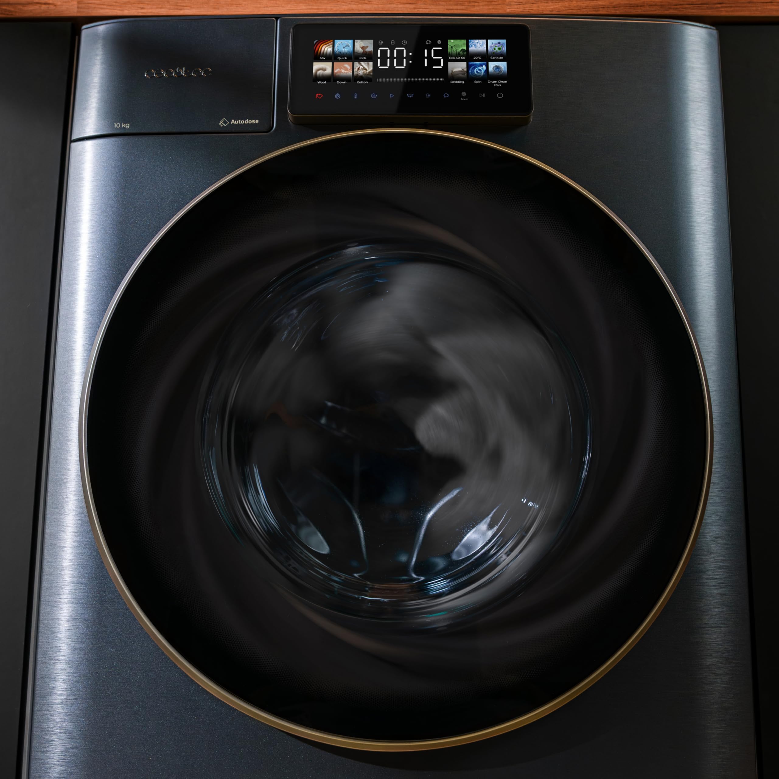 Cecotec Lavadora Carga Frontal 12Kg Bolero DressCode 12950 Autodose Direct Drive 3D Titanium. 1400RPM, 13 Programas, Motor Direct Drive, Diseño Core Matrix Screen 9,2" y Core Body, Func Inteligentes