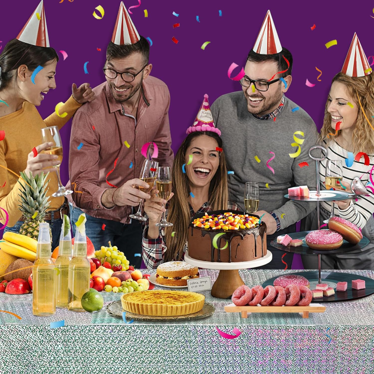 Silver Tablecloth Cover for Party Iridescent Plastic Tablecloths Disposable Laser Rectangle Table Covers Foil Tablecloth Party New Year Birthday Bridal Wedding Decoration (Silver, 2)