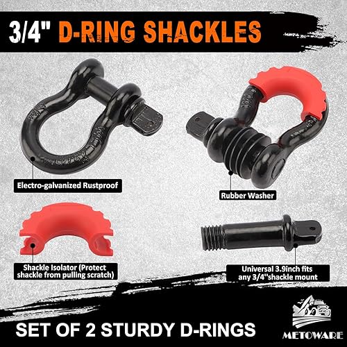 Miniatura 5 de METOWARE Kit de correa de remolque de recuperación de 3 pulgadas x 20 pies, correa de recuperación resistente de 35,000 libras de resistencia a la