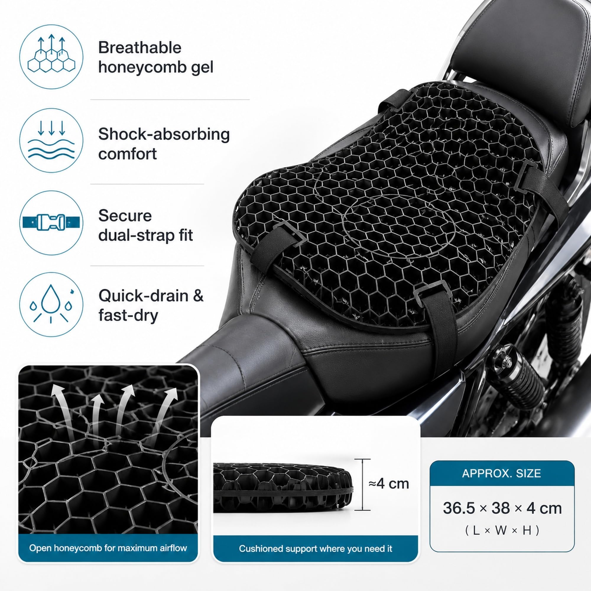 Cuscino Sella Moto per BMW C400GT K51 | Ammortizzante, Traspirante, Antiscivolo, Confortevole Cuscino Sedile Moto per Lunghe Pedalate