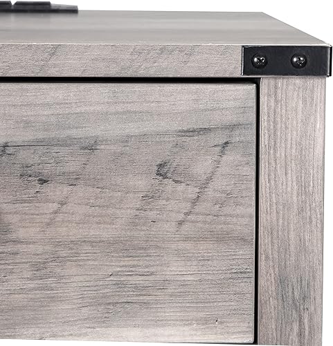 Miniatura 16 de Betterhood Barnwood - Mesita de noche rústica con estación de carga, mesa auxiliar con puerta de granero y cajones, mesa auxiliar estilo roble Roble