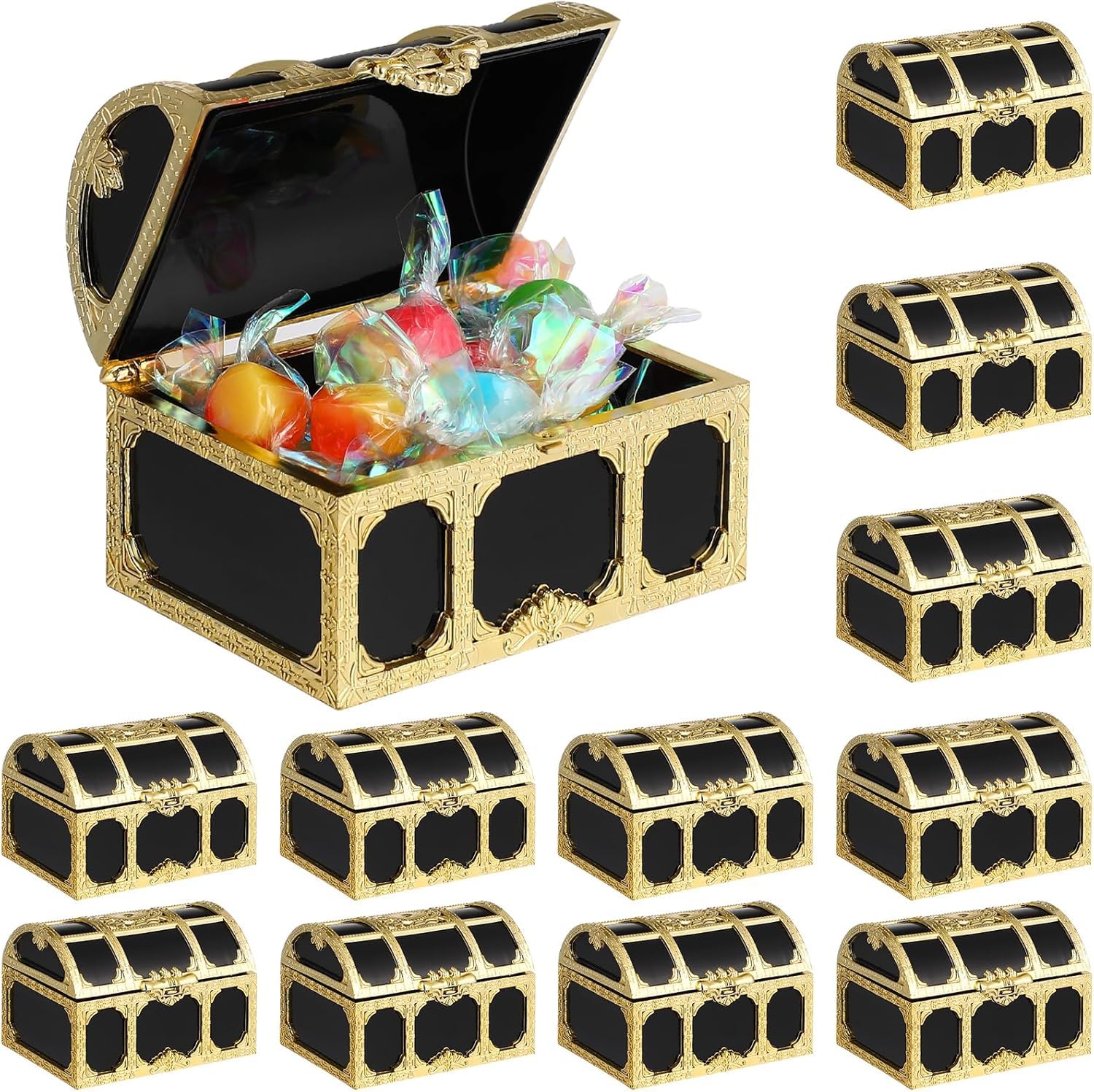 Niltracy 12Pcs Small Pirate Treasure Chests for Kids: Plastic Treasure Chests Toy Boxes Kids Pirate Jewelry Storage Boxes for Party Favor Halloween Decoration, 2.95 Inch