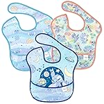 Bumkins Disney Bibs for Girl or Boy, SuperBib Baby and Toddler for 6-24 Months, Essential Must Have for Eating, Feeding, Baby Led Weaning, Mess Saving Waterproof Soft Fabric, 3-pk Stitch