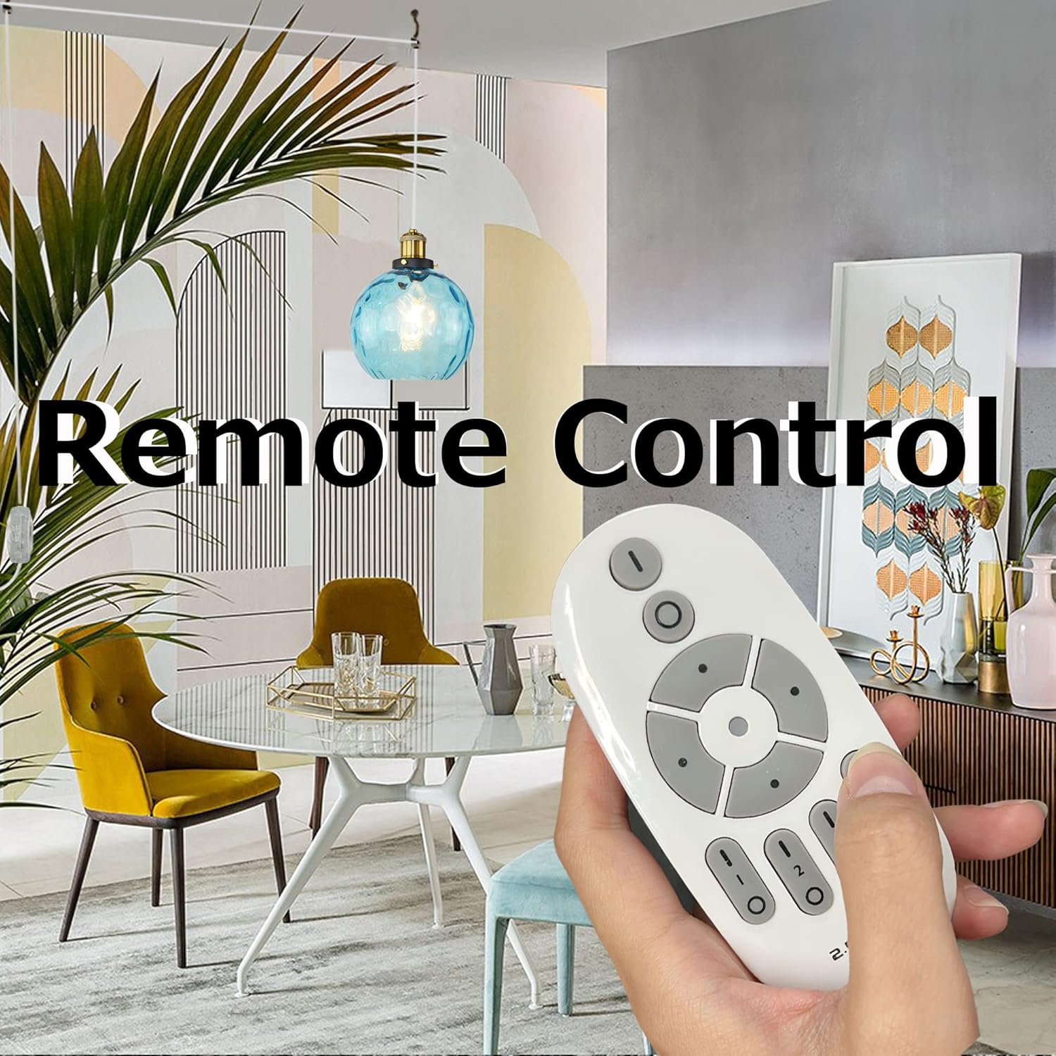 Hanging Swag Lamp no Wiring Needed Portable Pendant Light with 15ft Plug-in UL Button Translucent Cord Sky Blue Glass Lamp Remote Control with E26 2700K-6500K LED Bulbs,Customizable