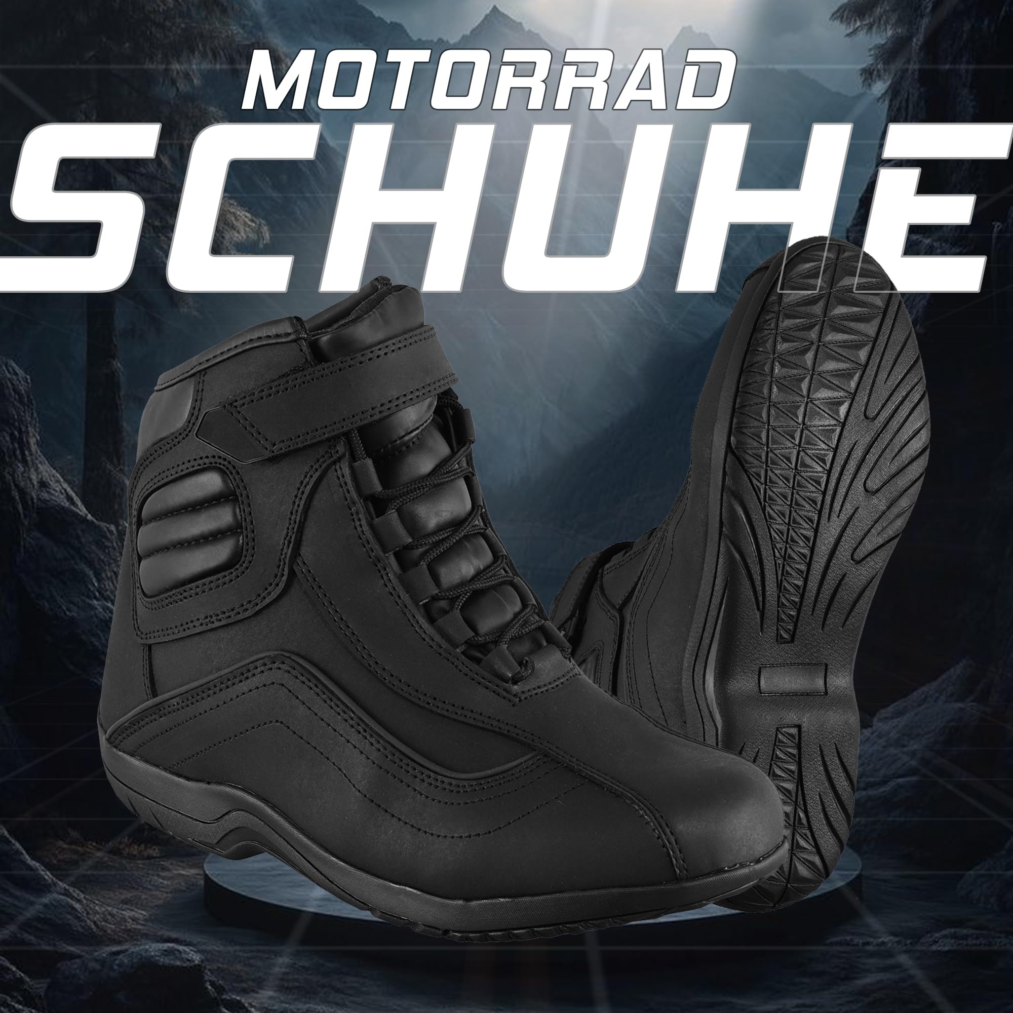 6010 Bottes de moto en cuir pour homme avec semelle en caoutchouc antidérapante et protection CE EN 13634:2017