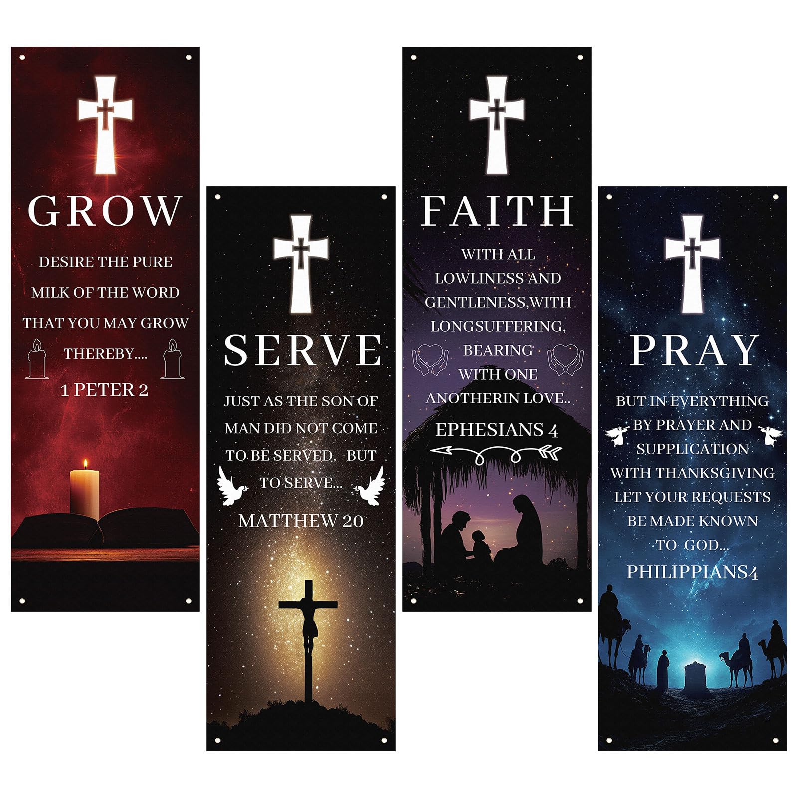 WANDIC 4 PCS Church Banners for Sanctuary Large,6 * 2 FT Inspirational Scripture Wall Decor Cross Bible Theme Bible Hanging for Church Welcome Background