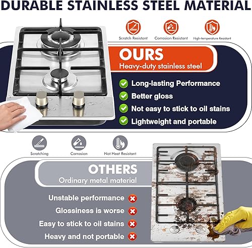 Miniatura 6 de Llamaviva - Estufa de gas de 12 pulgadas, estufa de propano con 2 quemadores, estufa de gas portátil de acero inoxidable, doble combustible GLPNG