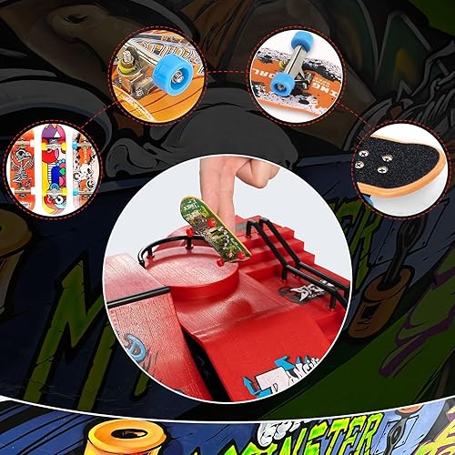 Miniatura 4 de Patinetas de dedo 6 en 1, parque de patinaje para dedos con rampa de diapasón, mini patinetas de dedo, accesorios de entrenamiento interactivos,