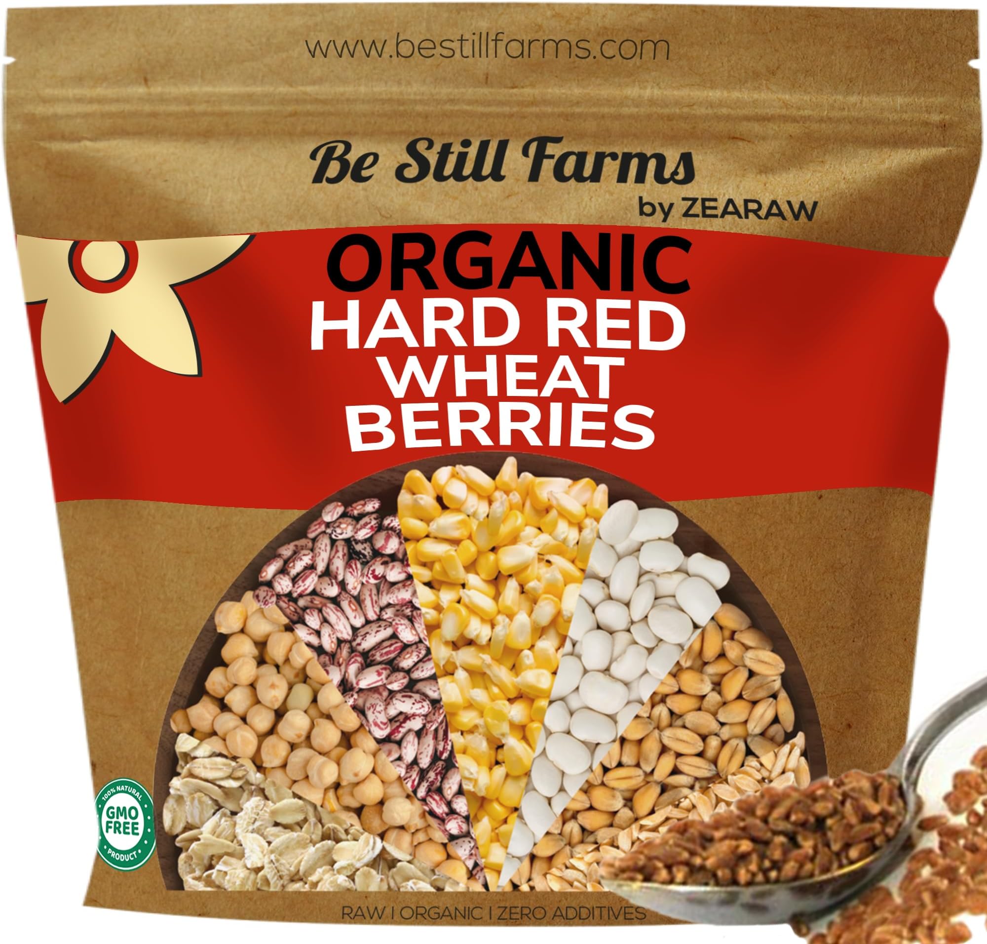 Be Still Farms Organic Hard Red Wheat Berries (4.8lb) - Healthy Diet Whole Grains Bulk - Ideal for Soups, Salads, Flour, Bread - High in Fiber & Protein | USA Grown | USDA Certified | Vegan | Non-GMO