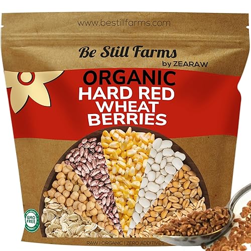 Be Still Farms Bayas orgánicas de trigo rojo duro (4.8 libras) – Granos integrales de dieta saludable a granel – Ideal para sopas, ensaladas