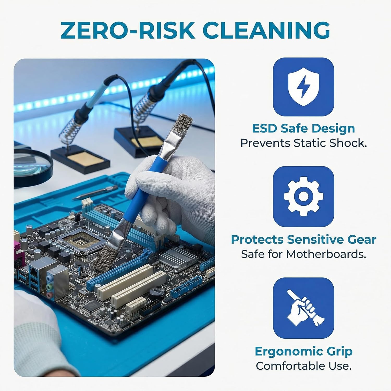 3Pcs Anti-Static Dust Brush, Anti-Static Brush, Double Ended Hard Bristle Cleaning Brush, ESD Safe for Computer, Phone, Motherboards, Gaskets