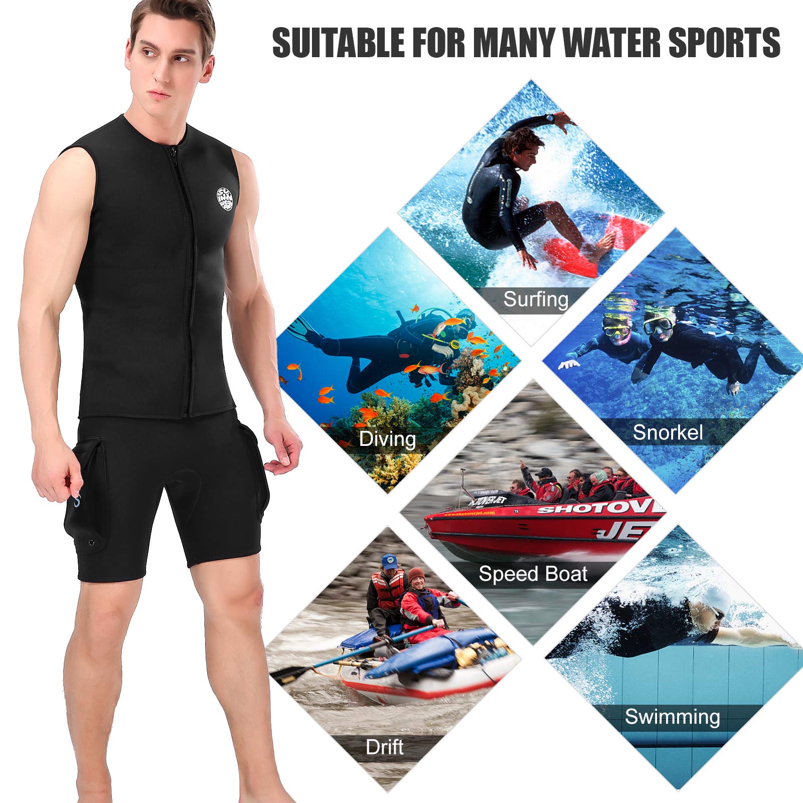 Lixada Traje de Neopreno de 3 mm Chaleco Superior Chaleco sin Mangas Cálido Térmico para Buceo Surf Natación Navegación