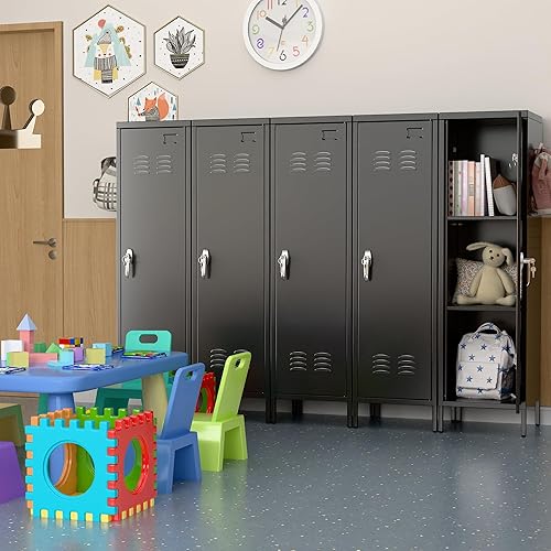 Miniatura 2 de JAORD 1 casillero de puerta para empleados con 2 tableros de clavijas y 2 estantes ajustables, armario de almacenamiento de metal con cerradura con