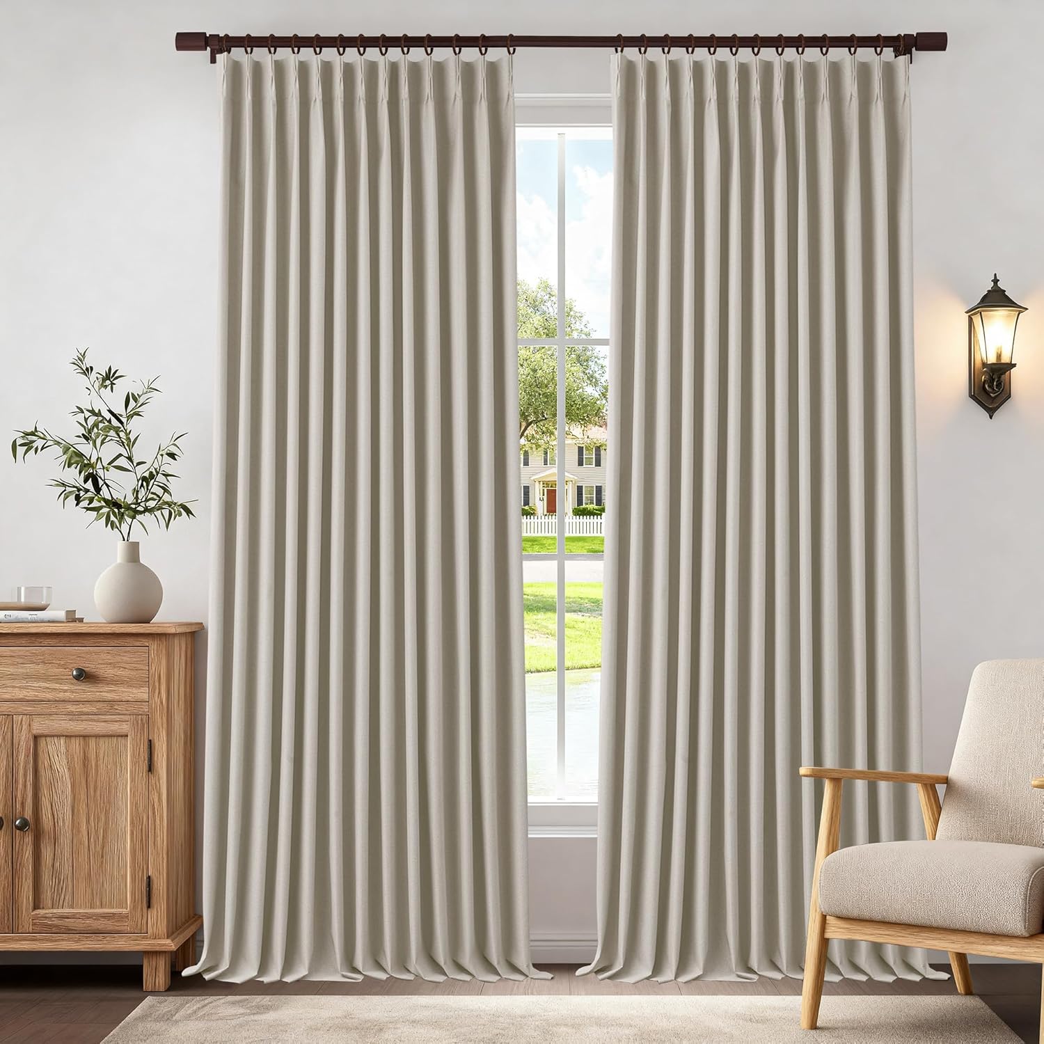 Room Divider Curtain Memory Trained Pinch Pleated Full Blackout Curtains 84 Inch Length for Sliding Glass Door 84 W x 84 L Extra Wide Modern Natural Linen Curtains with Pleats 1 Panel