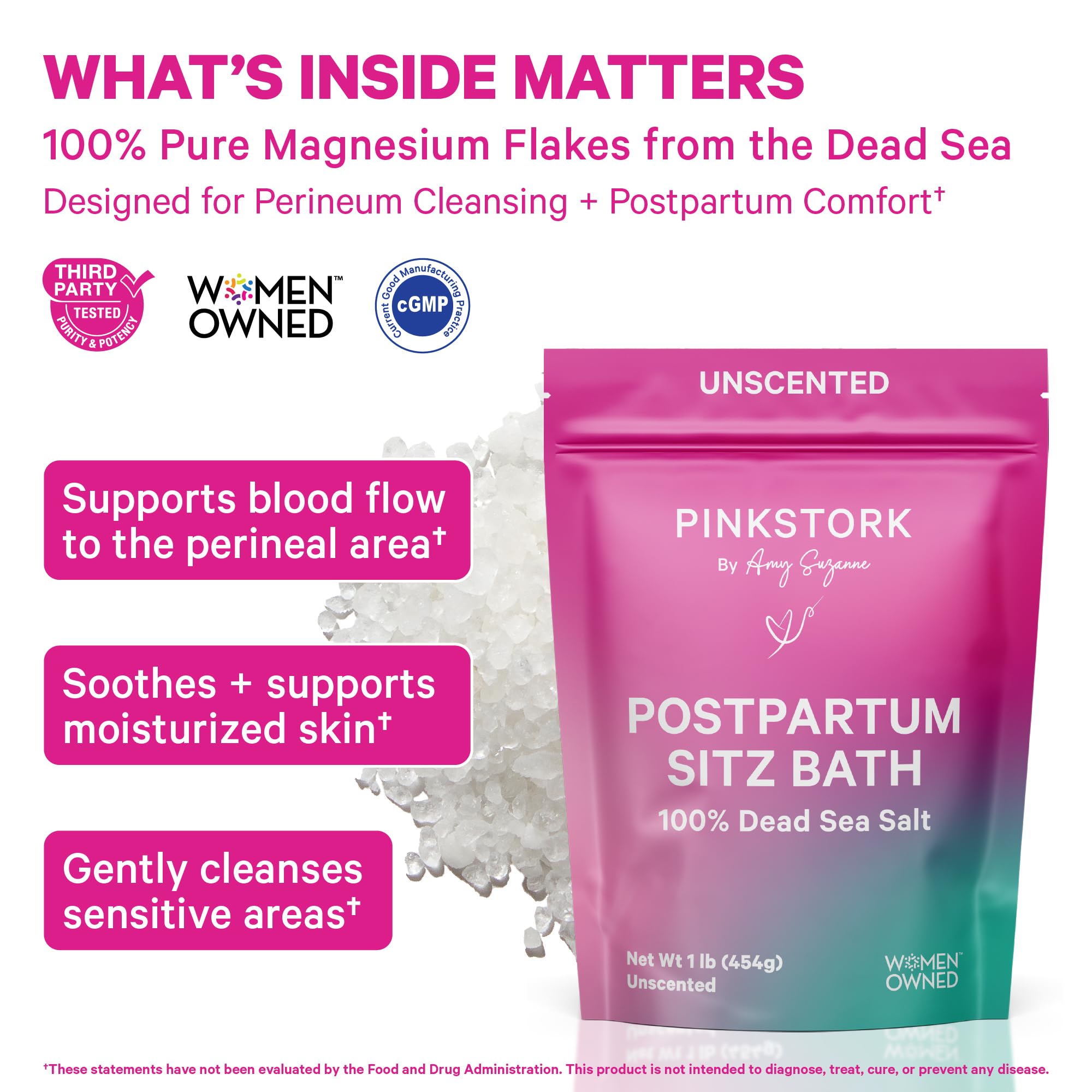 Pink Stork Postpartum Sitz Bath Soak, Unscented Dead Sea Magnesium