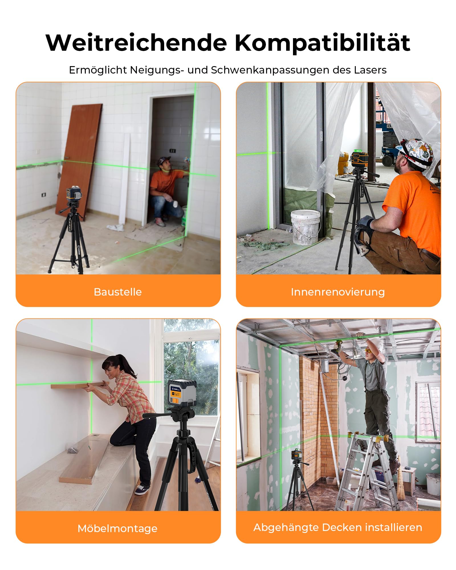 CIGMAN Stativ Laser 1,5m Aluminium Verstellstativ mit 3-Wege-Schwenkkopf und Blasenebene, 1/4-20 und 5/8-11 Gewindeadapter CTP01