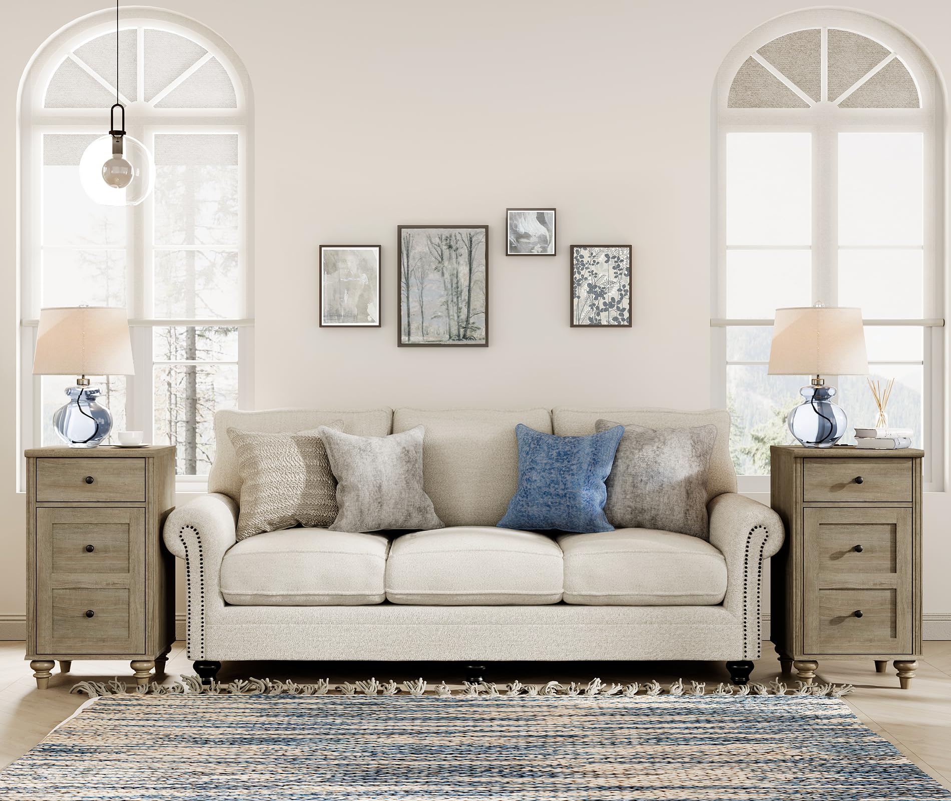 Condition photo showing New/Like New for wampat set of 2 end table with charging station, wood nightstands with drawer and storage cabinet, modern side tables living room set of 2, farmhouse night stands bedside table for bedroom, wash grey