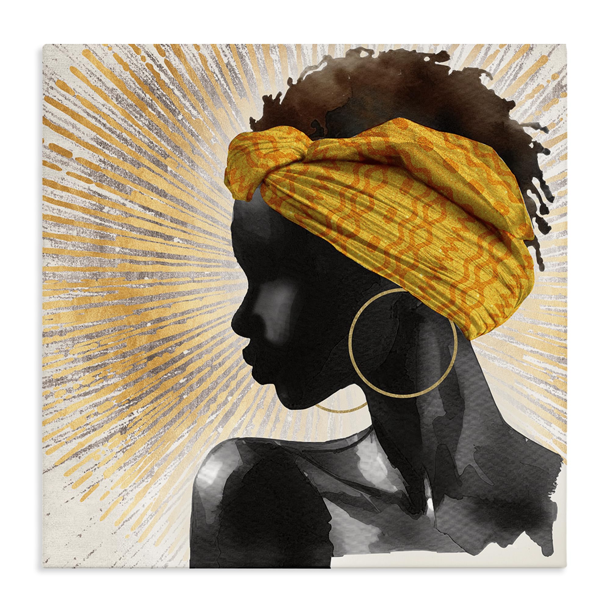 Stupell Industries Unframed Golden Sunburst Profile Headwrap, 24 X 24 Inch Canvas Wall Art