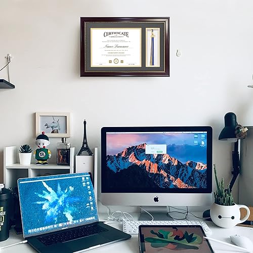 Miniatura 2 de GraduatePro Marco de diploma de 11 x 17 pulgadas con soporte de borla para regalo de graduación de certificado de 8.5 x 11, borde dorado de caoba