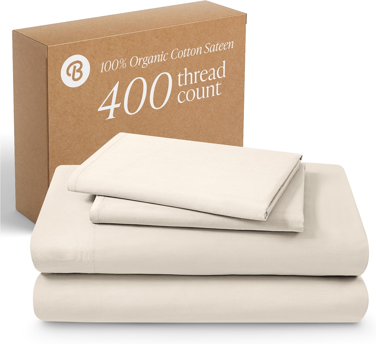 Bare Home 100% Organic Cotton Queen Sheet Set - 400 Thread Count - Smooth Sateen Weave - Breathable & Cooling - Hotel Luxury Set - Deep Pocket Bed Sheets (Queen, French Beige) - Thumbnail 3