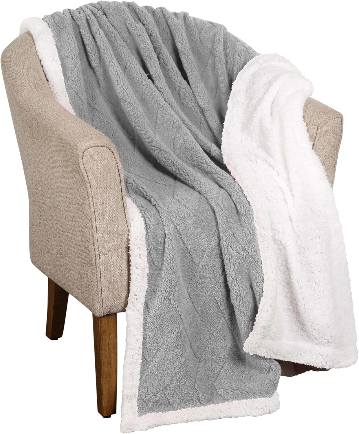 BNM Fleece Sherpa Reversible Lattice Blanket, Decorative Blankets for Bedroom, Sofa, Fuzzy, Plush, Fluffy, Soft, Cute Room Decor, Beautiful Cover, Comfort Essentials for Living Room, Twin, Platinum
