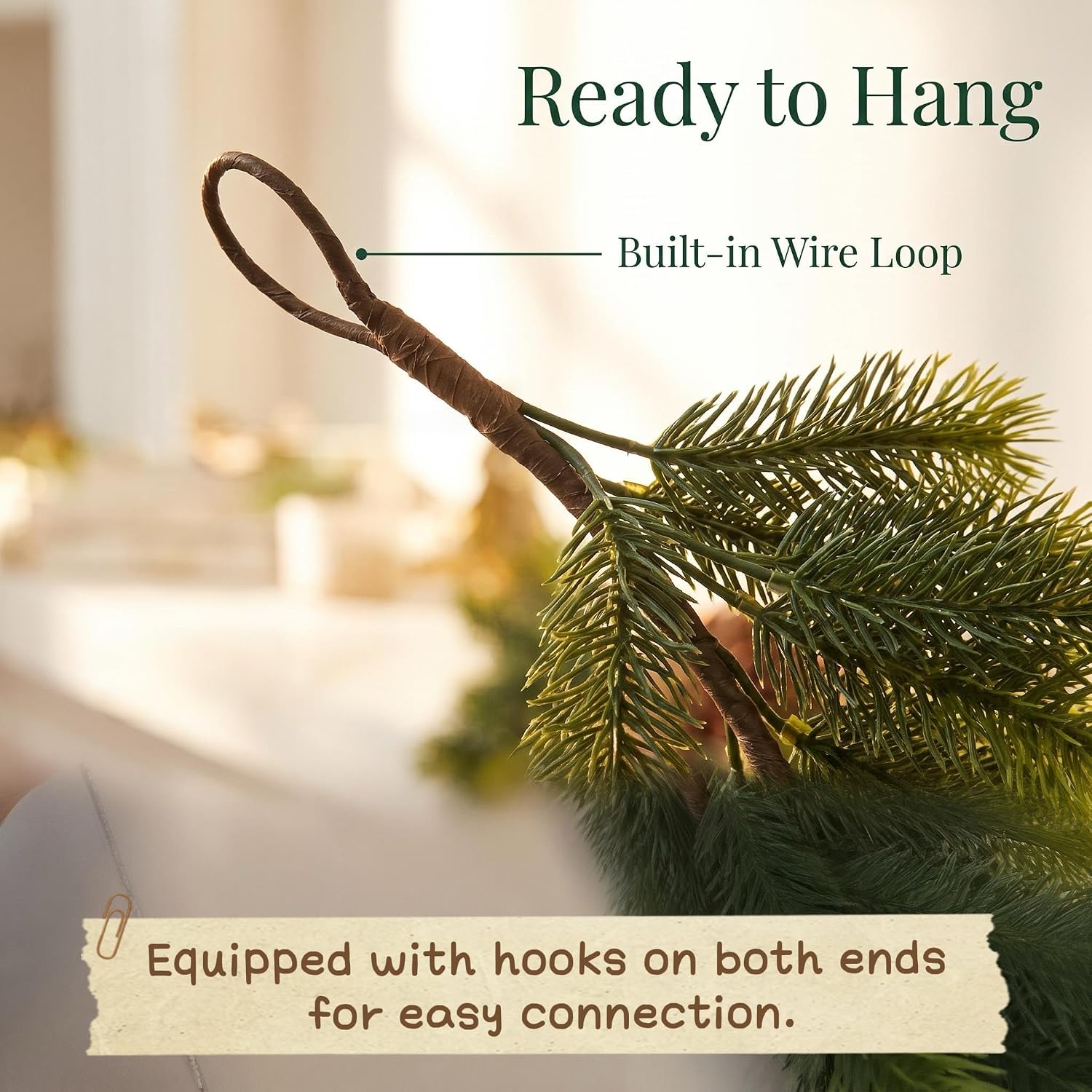9FT Real Touch Artificial Norfolk Pine Garland for Christmas Décor