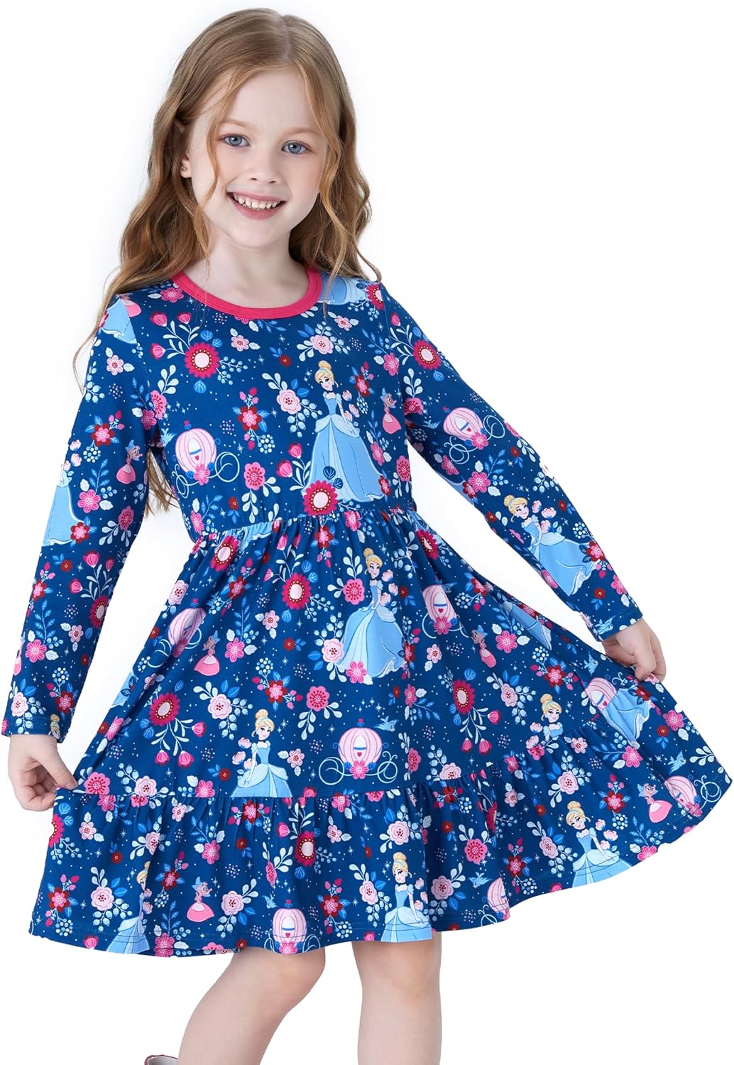 Disney Princess Frozen Elsa Minnie Stitch Floral Toddler Girl Dress A Line Long Sleeve Kids Casual Fall Clothes 2-6 Years - Image 2