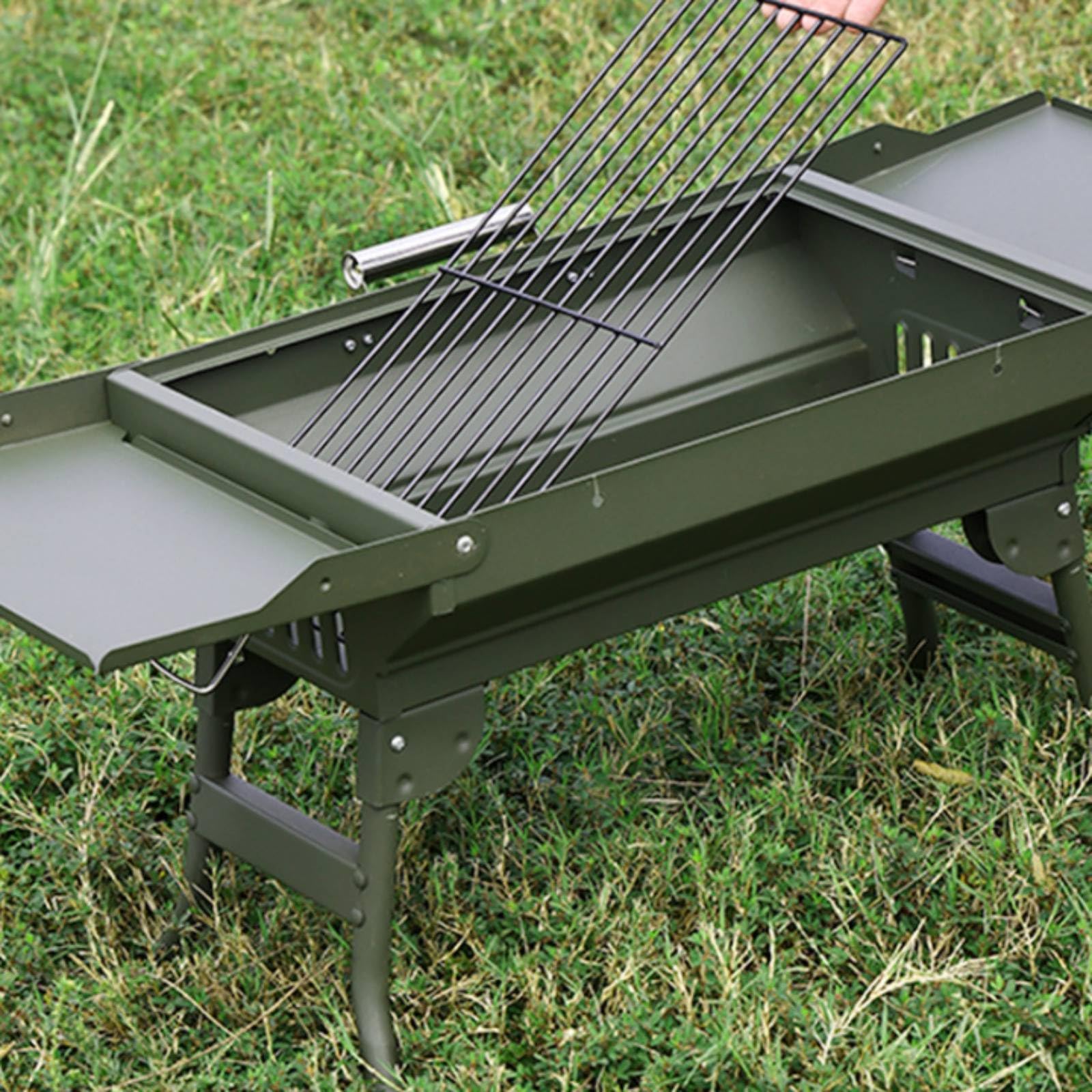 Barbecue a Carbone Pieghevole da Campeggio Barbecue Portatile con Ripiani Resistente Al Calore Griglia Pieghevole con Maniglia per Picnic, Argento, 82 30 35 Cm