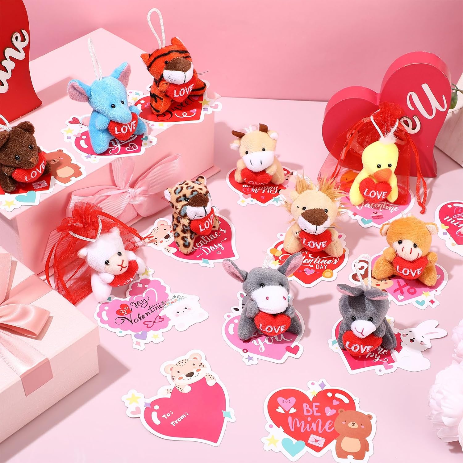 12 Set Valentine's Day Classroom Gifts for Kids, Valentine Mini Stuffed Animals Plush Toy with Heart Cards and Bags for Students Exchange Gift Valentine Party Favors Goodie Bag Stuffers - Image 7