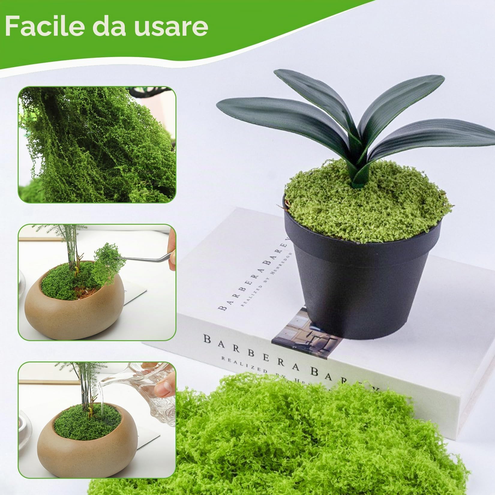 200 g Muschio Finto per Decorazioni, Muschio Artificiale per Decorare Fai Da Te, Acquario, Decorativo Estetico Floreali (100 g Verde Scuro + 100 g Verde Chiaro)
