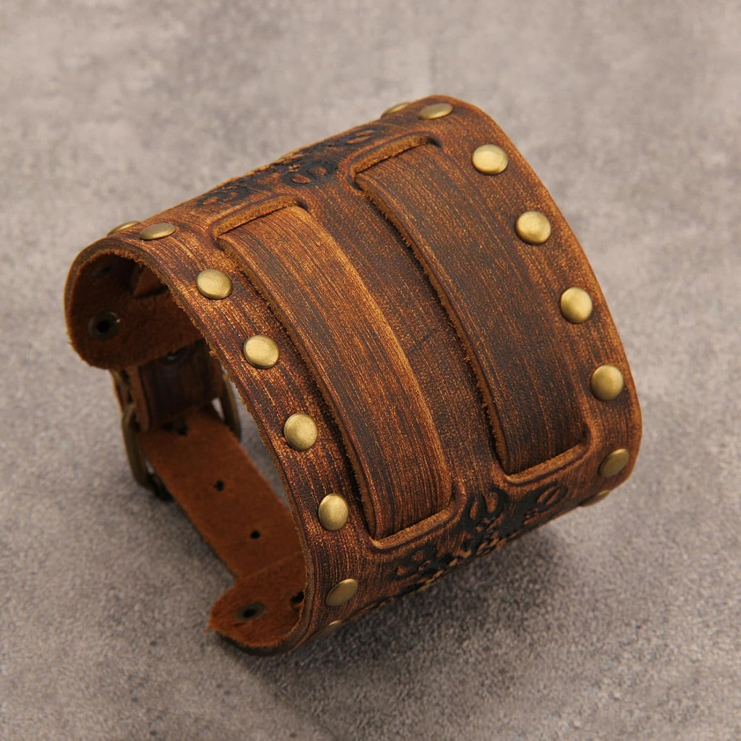 Jeilwiy Leather Cuff Bracelet for Men Faux Leather Wrist Cuff Wide Leather Wristband Punk Leather Bracelets - Image 2