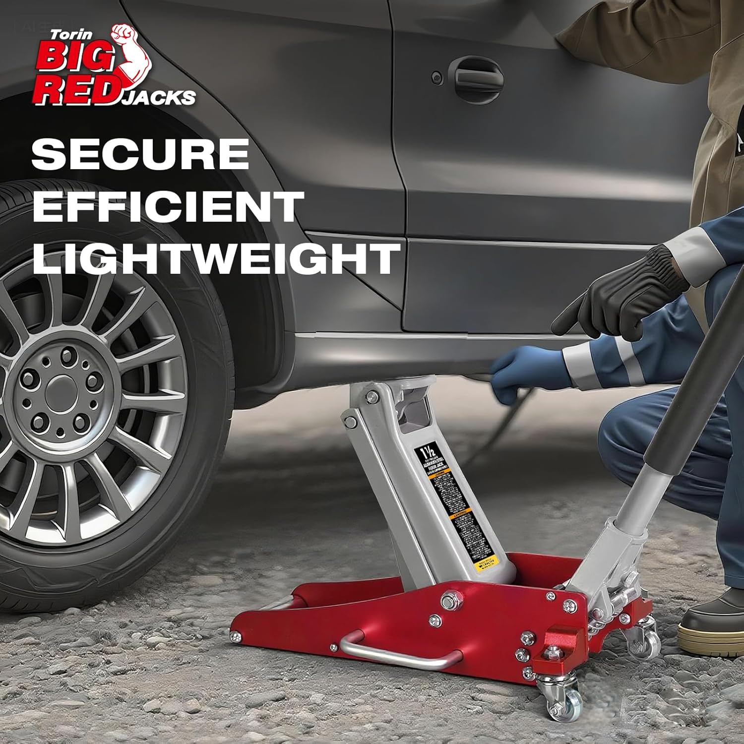 Big RED 1.5 Ton Low Profile Aluminum/Steel Racing Floor Jack with Dual Piston Quick Lift Pump, 3000 lb Capacity, Lift Range 3.54"-14.09", Compact Car Compatible, Red