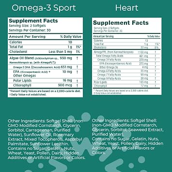 iwi Omega-3 Sport & Heart Omega-3 Bundle, 30 Servings, Vegan Plant-Based Algae Omega 3, Krill & Fish Oil Alternative, No Fishy Aftertaste