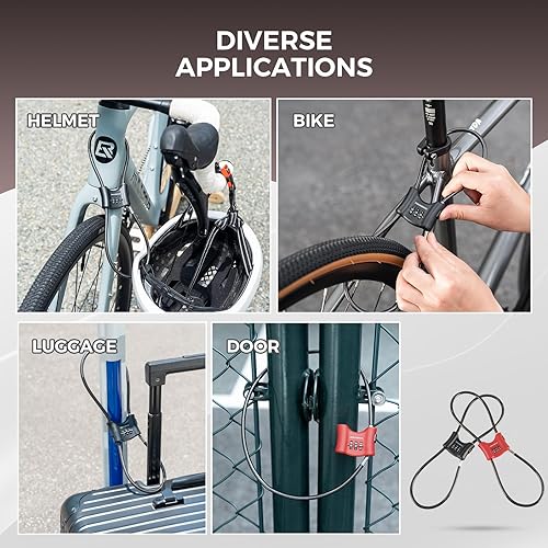 Miniatura 6 de ROCKBROS Candado de bicicleta (2.2 ft2.2 pies), bloqueo de cable de combinación de 3 dígitos reiniciable, para motocicleta, bicicleta de carretera