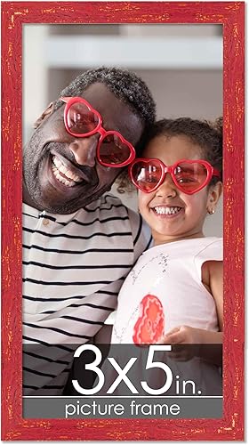 Poster Palooza Marco de fotos de madera roja de 3 x 5 pulgadas, acrílico UV, respaldo de espuma y accesorios para colgar, 3 x 5 pulgadas